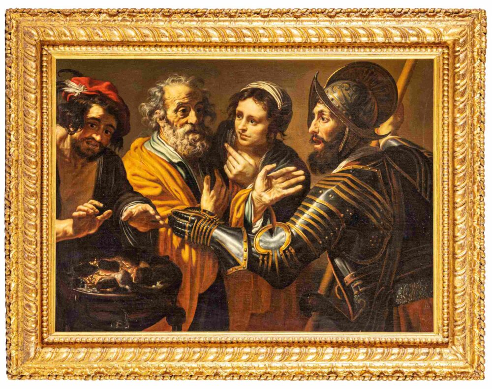 Lotto 100, Pittore caravaggesco olandese del XVII secolo, Negazione di San Pietro, Olio su tela, cm 93X129, aggiudicato a € 37.650