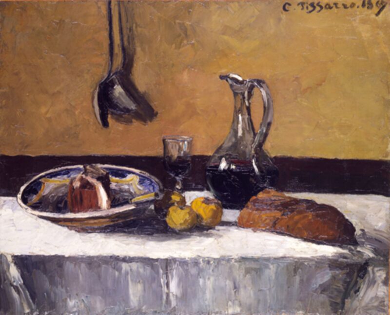 Natura morta con caraffa di vino del 1867 di Camille Pissarro. Toledo Museum of art