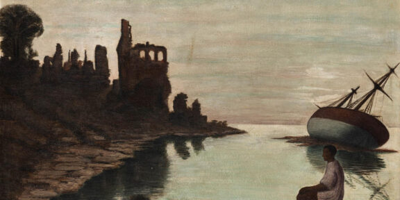 Lotto 14, Arturo Nathan, Nave arenata presso una costa con rovina, 1929. Stima 30-40 mila euro - ©Cambi Casa d'Aste