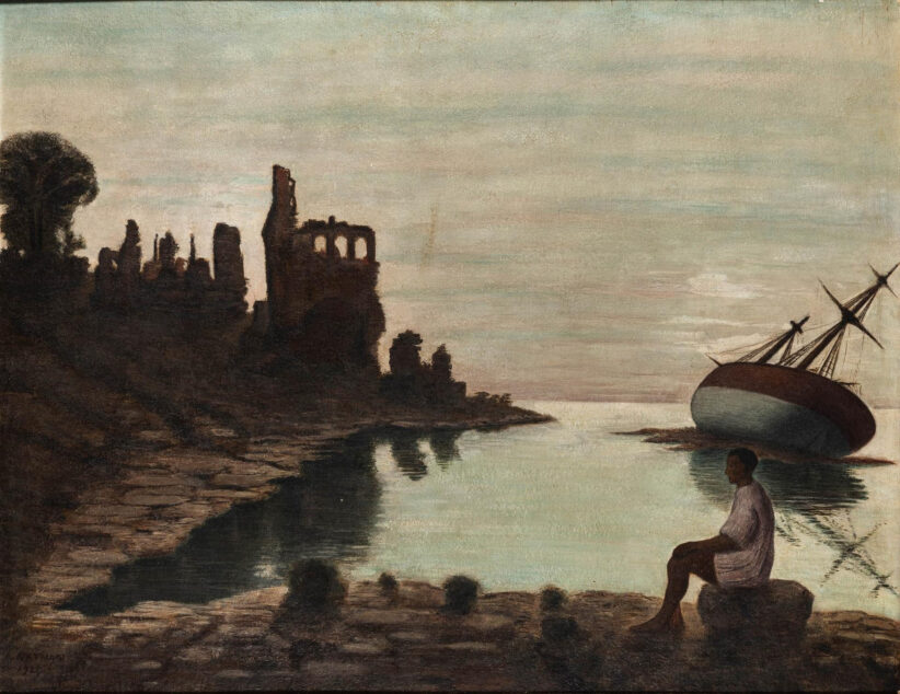 Lotto 14, Arturo Nathan, Nave arenata presso una costa con rovina, 1929. Stima 30-40 mila euro - ©Cambi Casa d'Aste
