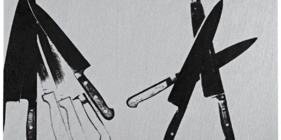 Andy Warhol, Knives, 1981-82, Acrylic and silkscreen ink on canvas, 51x81 cm. © The Andy Warhol Foundation for the Visual Arts, Inc., By SIAE 2025