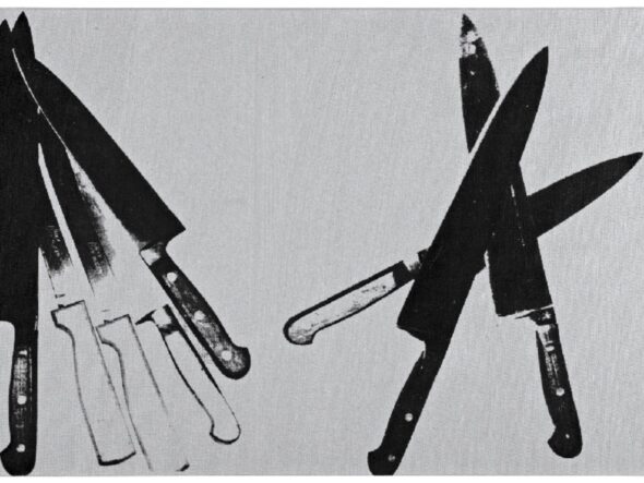 Andy Warhol, Knives, 1981-82, Acrylic and silkscreen ink on canvas, 51x81 cm. © The Andy Warhol Foundation for the Visual Arts, Inc., By SIAE 2025