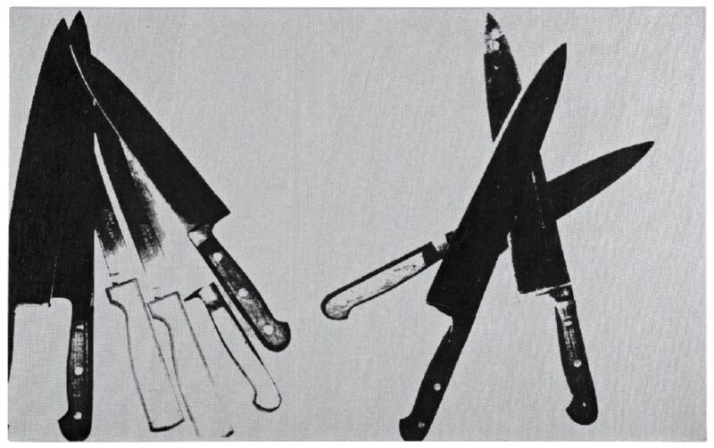 Andy Warhol, Knives, 1981-82, Acrylic and silkscreen ink on canvas, 51x81 cm. © The Andy Warhol Foundation for the Visual Arts, Inc., By SIAE 2025