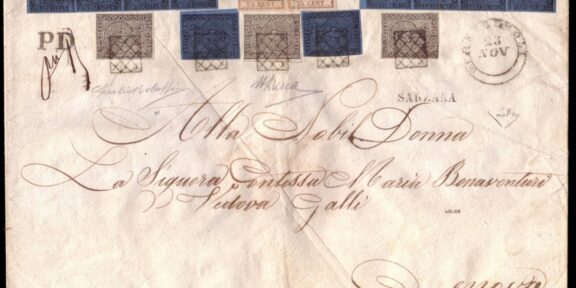 Lotto 331 PARMA 1857, Busta da Pontremoli per Genova affrancata per 4,80 lire, Stima € 80.000 - 120.000, Courtesy Il Ponte Casa d’Aste