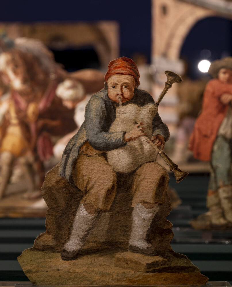 Francesco Londonio (Milano, 1723 - 1783), Figure e quinte da presepe, Tempera su carta e cartoncino