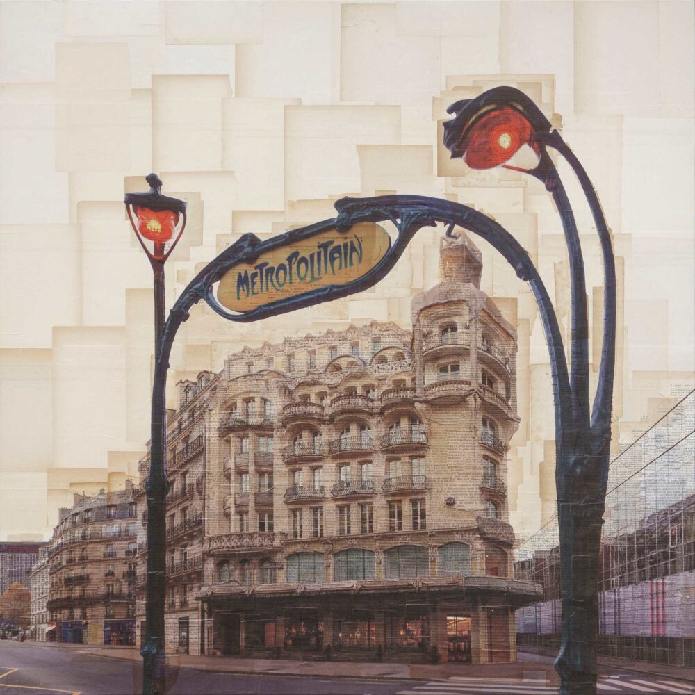 ©Nicolò Quirico, Lanterne rosse, Stampa fotografica su collage di pagine di libri 100x100 cm, 2024