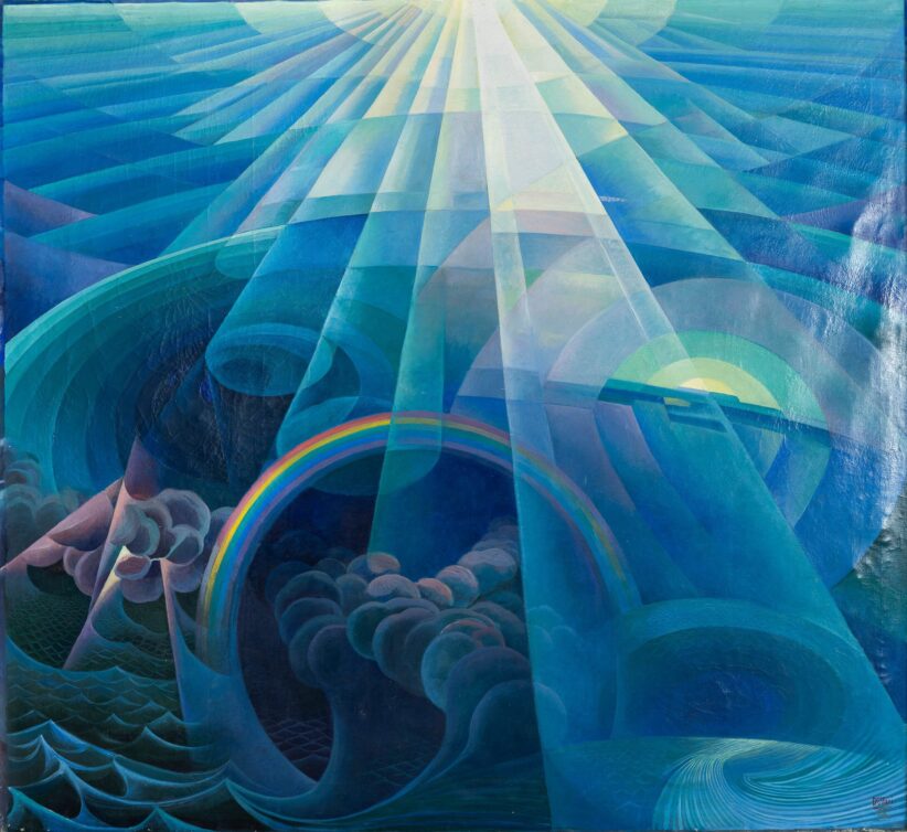 Gerardo Dottori, Volo sull'oceano, 1929. Aggiudicato a 250.100 € (stima: € 150.000,00 / 200.000,00). Nome e Data dell’asta: Arte Moderna e Contemporanea - 2 dicembre 2025 - Cambi Casa d'Aste