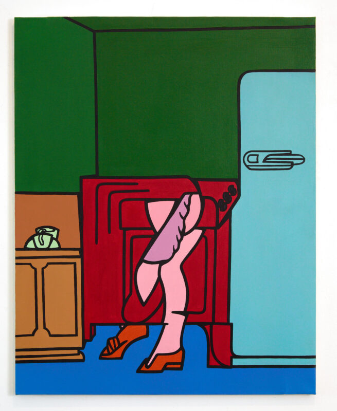 Valerio AdamiIl nudo in cucina, 1968 Olio su tela, cm 92 x 73 Firma, titolo, sul retro STIMA: 30.000 - 40.000 € AGGIUDICAZIONE: 77.500 € Martini Studio d'Arte