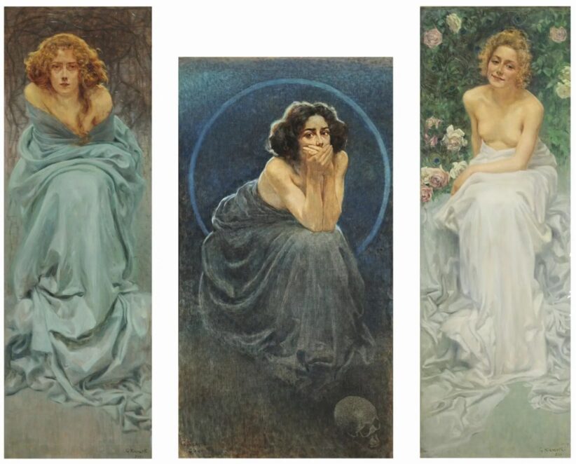 Giorgio Kienerck, L’enigma umano (Il dolore, Il silenzio, Il piacere, 1900, Pavia, Musei Civici del Castello Visconteo)