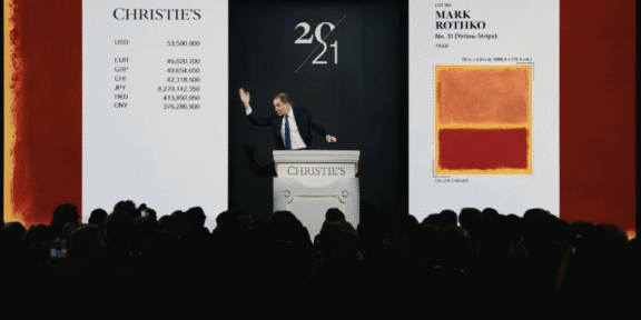 Adrien Meyer, Global Head-Private Sales & Co-Chairman-Impressionist & Modern Art, sells the top lot of The Collection of Robert F. and Patricia G Ross Weis, Mark Rothko's No. 31 (Yellow Stripe) for $62.1M at Christie's New York, November 2025