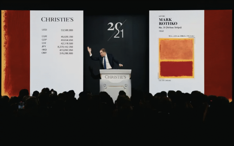 Adrien Meyer, Global Head-Private Sales & Co-Chairman-Impressionist & Modern Art, sells the top lot of The Collection of Robert F. and Patricia G Ross Weis, Mark Rothko's No. 31 (Yellow Stripe) for $62.1M at Christie's New York, November 2025