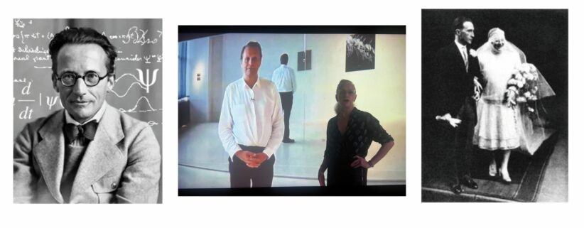 A sinistra Erwin Schrödinger. Al centro i curatori della mostra Daniel Birnbaum e Jacqui Davis. A destra Marcel Duchamp e Lydie Fischer Sarazin - Levassor