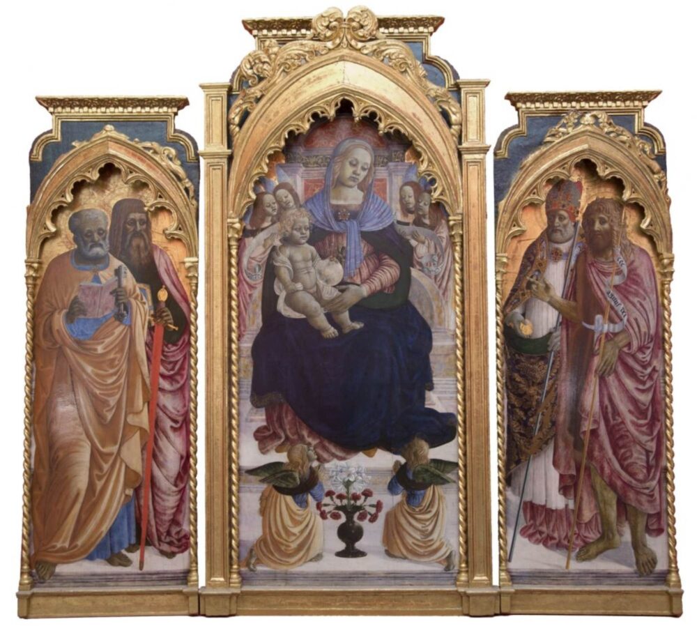 Bernardino del Castelletto di “Massa”, Madonna in trono con il Bambino, angeli e i santi Pietro, Paolo, Nicola da Bari e Giovanni Battista, Massa, Museo Diocesano