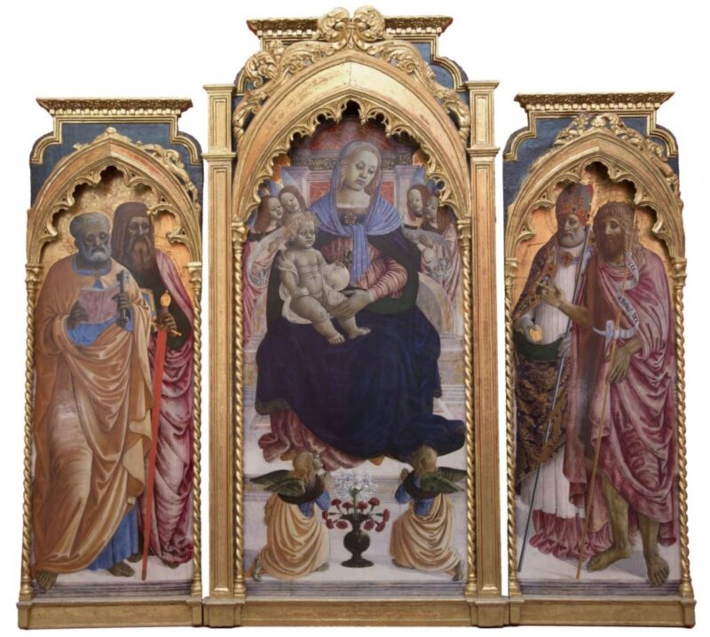 Bernardino del Castelletto di “Massa”, Madonna in trono con il Bambino, angeli e i santi Pietro, Paolo, Nicola da Bari e Giovanni Battista, Massa, Museo Diocesano