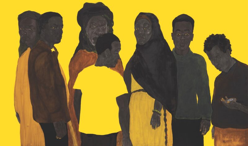M'barek Bouhchichi, Ce que je suis, ce que nous sommes, 2025, Mixed media on rubber, 160 x 270 cm. Courtesy of L’Atelier 21.