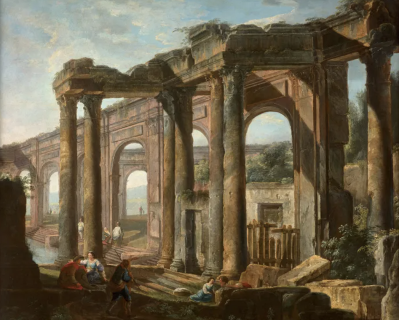 Lotto 280, Ecole romaine du XVIIIe siècle, Caprice architectural animé de figures. Stima 20-30 mila euro. Artcurial