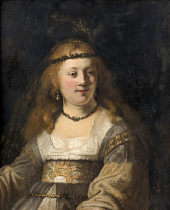 Lotto 263, Ecole hollandaise vers 1700 Suiveur de Rembrandt van Rijn, Saskia van Uylenburgh en costume arcadien. Stima 8-12 mila euro. Artcurial