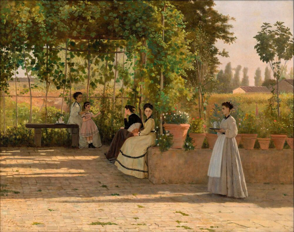 Silvestro Lega, Un dopo pranzo (Il pergolato), 1868, Olio su tela, 75 x 93,5 cm. , Milano, Pinacoteca di Brera, © Pinacoteca di Brera, Milano - MiC
