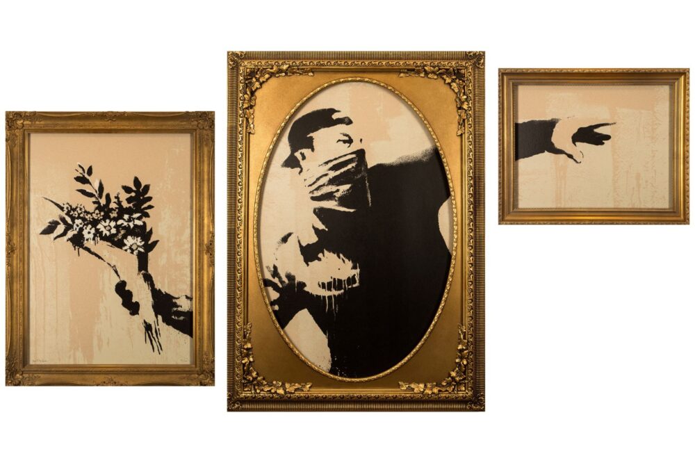 BANKSY, LIITA – LOVE IS IN THE AIR, 2019, Serigrafia su carta, Collezione privata