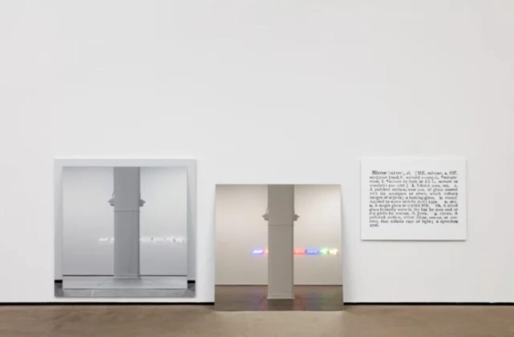 Joseph Kosuth, One and Three Mirrors, 1965, Two mounted photographs and mirror, 146.1 × 400.1 cm