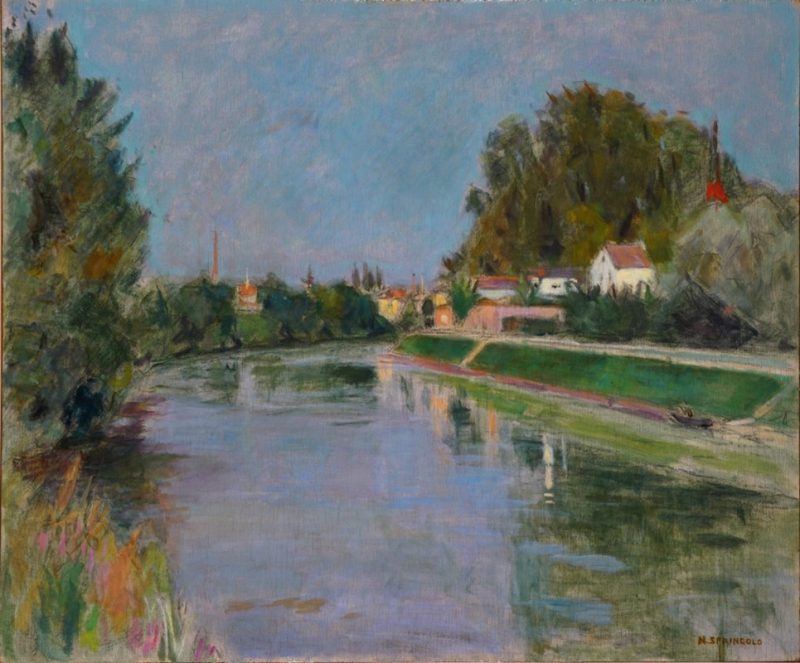 Nino Springolo, Il Sile d’autunno, 1935. Olio su tavola, cm 63,5 × 77,8. Musei Civici di Treviso