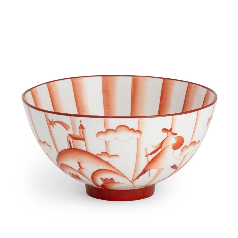 Lotto 407, BOWL IN PORCELLANA POLICROMA, MANIFATTURA RICHARD GINORI, 1927decorata con il motivo del 'Pellegrino di Montesanto'; minime usure Marche di manifattura a stampa Alt. cm 10,9, diam. cm 21 STIMA 3.000-4.000 euro. Wannenes