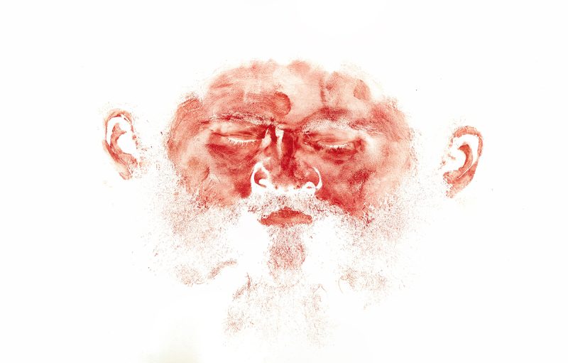 Luigi Presicce, Il fazzoletto della vera icona, 2018, make-up su carta Rosaspina, cm 56 x 38. Courtesy dell'artista