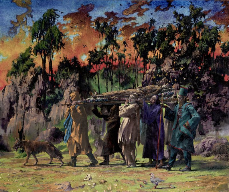 Francesco De Grandi, I funerali di Francesco, 2021, olio su tela, cm 85x100, Collezione Elenk'art, Palermo