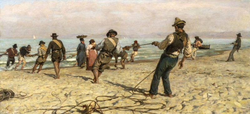 Francesco Gioli, Pesca a sciabica, 1887, olio su tela, collezione privata @GronchiFotoarte