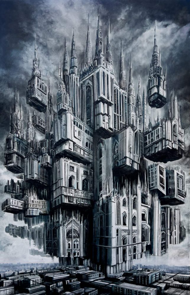 SINGULARITY V, 2024, 100x170cm, sottrazione di olio su tela