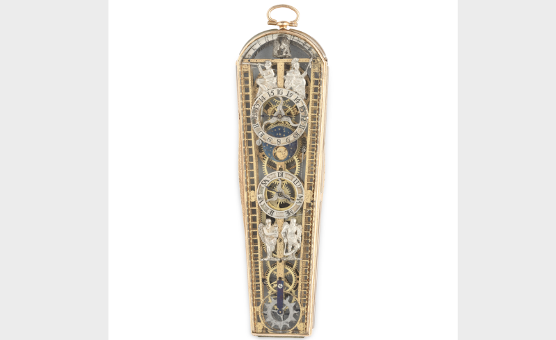 Lotto 191 KELHOFF A MANHEIM, RARO OROLOGIO IN ORO A DOUBLE FACE VARI QUADRANTI, CALENDARIO, FASI LUNARI AUTOMI E SPECIALE SCAPPAMENTO, PRBABILMENTE XVIII SECOLO Epoca: XVIII secolo circa Materiale: oro rosso, cristallo Misure: 135 x 40 x 17 mm Cassa: oro e cristallo Movimento: a double face, a quadranti Scappamento: speciale prototipo Peso: 150,5 g Marciante: Da revisionare: si Note: un vetrino laterale da fissare Provenienza: Time Museum Rockford Illinois n. 3633 Sptheby's Masterpieces from the Time Museum Part Two NY lotto n. 56 19 giugno 2002 Sotheby's Masterworks of Time: George Daniels, Visionary, London 02 Luglio 2019 STIMA € 10.000 - 15.000 Wannenes