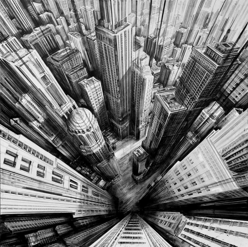 Vertigo 126, 2026, 200x200cm, sottrazione di olio su tela