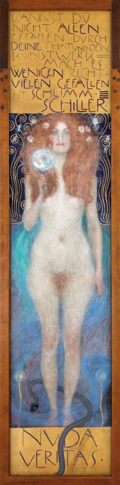 Gustav Klimt, Nuda Veritas, c. 1899, 252 x 56,2 cm, Olio su tela, © KHM-Museumsverband, Theatermuseum
