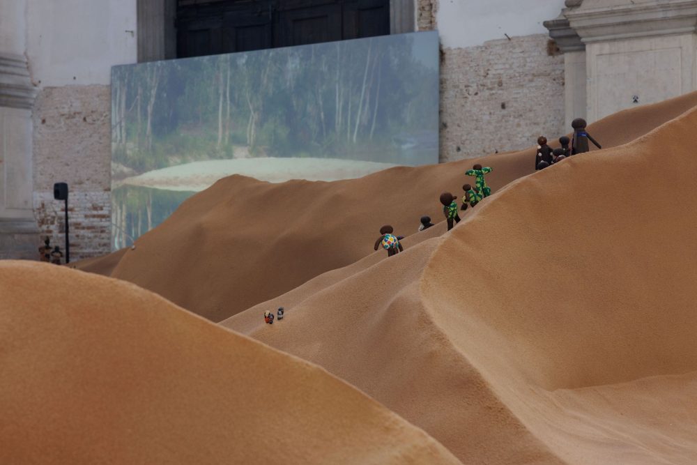 Repatriates Collective, “From My Mother’s Country”, 2026. Exhibition view of “Tide of Returns”, OceanSpace, Venice. Commissioned and produced by TBA21–Academy. Photo Jacopo Salvi