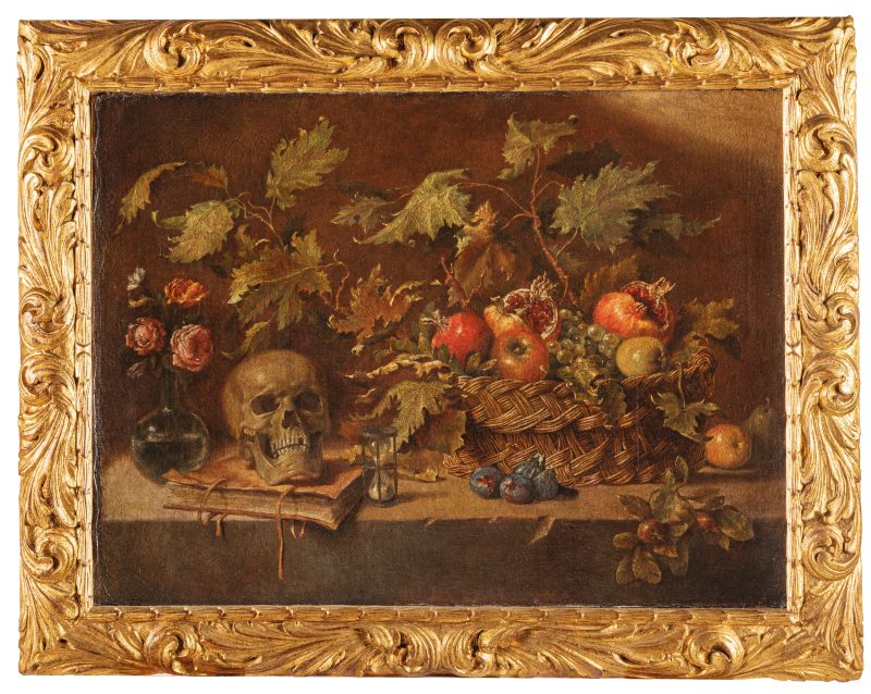 Lotto 176 MAESTRO DELLA NATURA MORTA ACQUAVELLA (attivo a Roma nella prima metà del XVII secolo) Natura morta con Vanitas . Olio su tela, cm 70,5X96,5 . Provenienza: Milano, collezione privata. Aggiudicazione: € 125.150 Wannenes