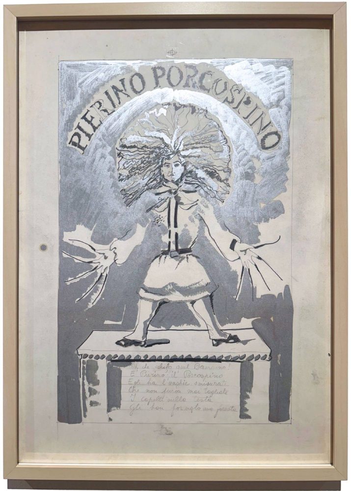 Giosetta Fioroni, Pierino Porcospino, Anni Sessanta, smalto argentato e grafite su carta, cm 70 x 50. Courtesy ACP - Palazzo Franchetti by Fondazione Calarota