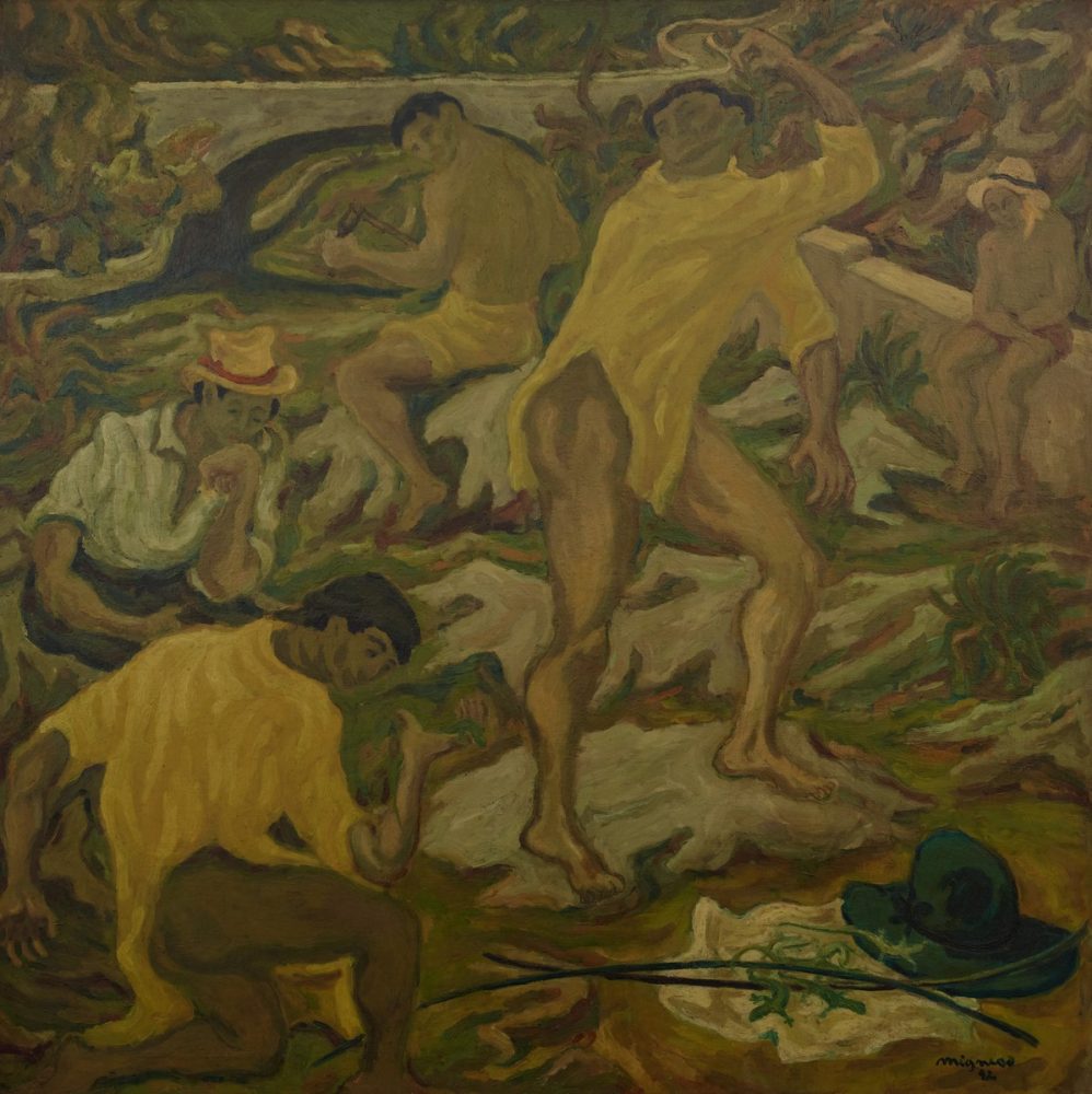Giuseppe Migneco, Cacciatori di lucertole, 1942, olio su tela, 121 x 121 cm