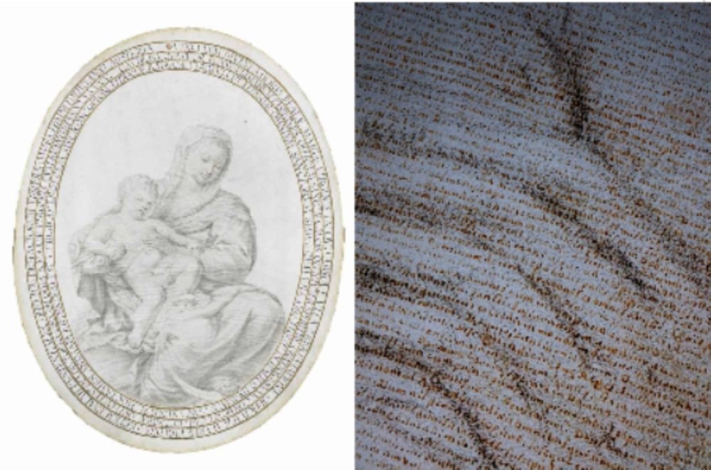 La Madonna col Bambino di Muligno e un particolare dei calligrammi
