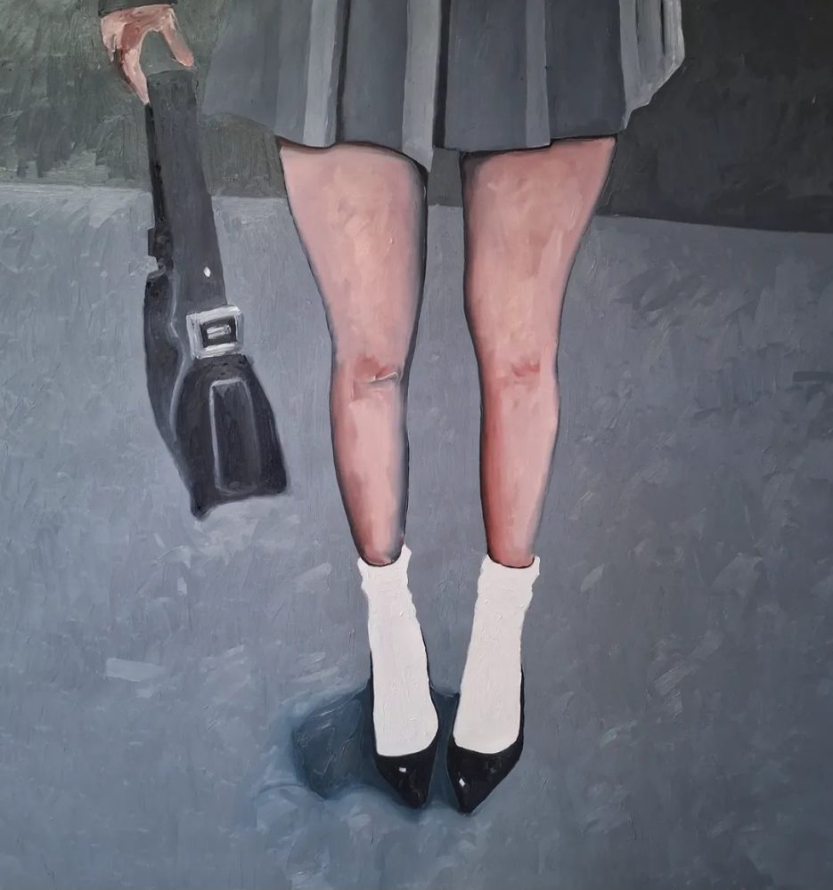 Luca Giovagnoli, At the usual place, 2025, olio su tela, 150 x 140 cm