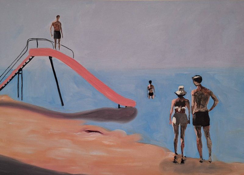 Luca Giovagnoli, Beach Games, 2026, olio su tela, 100 x 140
