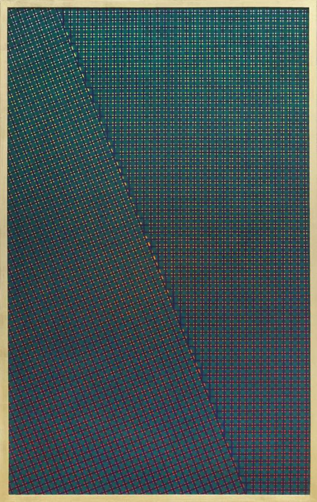 Margio Nigro, 1956-59, Strutturazione simultanea-cinetica con variazione, Tempera su tela verniciata, 162x100 cm