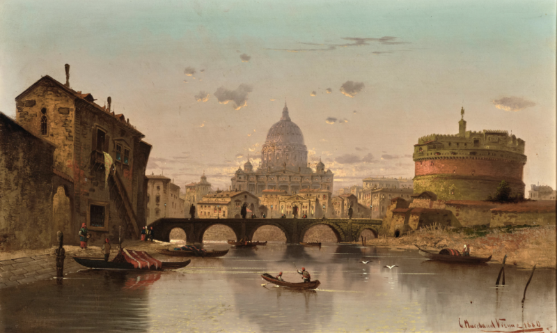 Lotto 12, Karl Kaufmann, Rome, the Tiber with a View of Castel Sant’Angelo, signed with a pseudonym, dated C. Marchand Vienne 1880, oil on canvas, 51 x 82 cm, framed, (Rei). Stima 2.400-3.000 euro. Dorotheum
