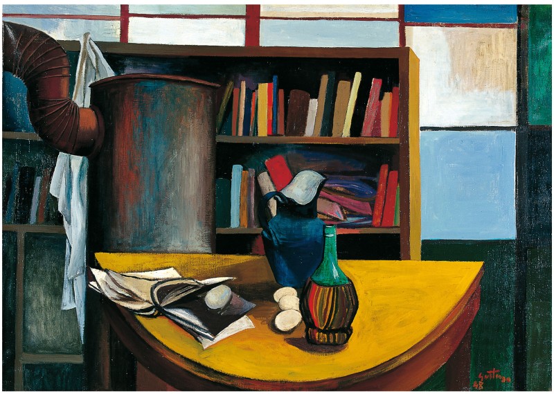 Renato Guttuso, Interno con stufa, 1948, olio su tela. Farsettiarte Cortina d'A