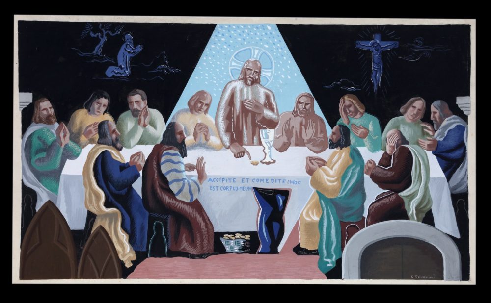 Gino Severini, Bozzetto per l'affresco dell’Ultima Cena (Chiesa di la Roche – CH), 1927, tempera su carta, 28 x 49 cm, Città del Vaticano, Musei Vaticani © Governatorato dello Stato della Città del Vaticano – Direzione dei Musei Vaticani