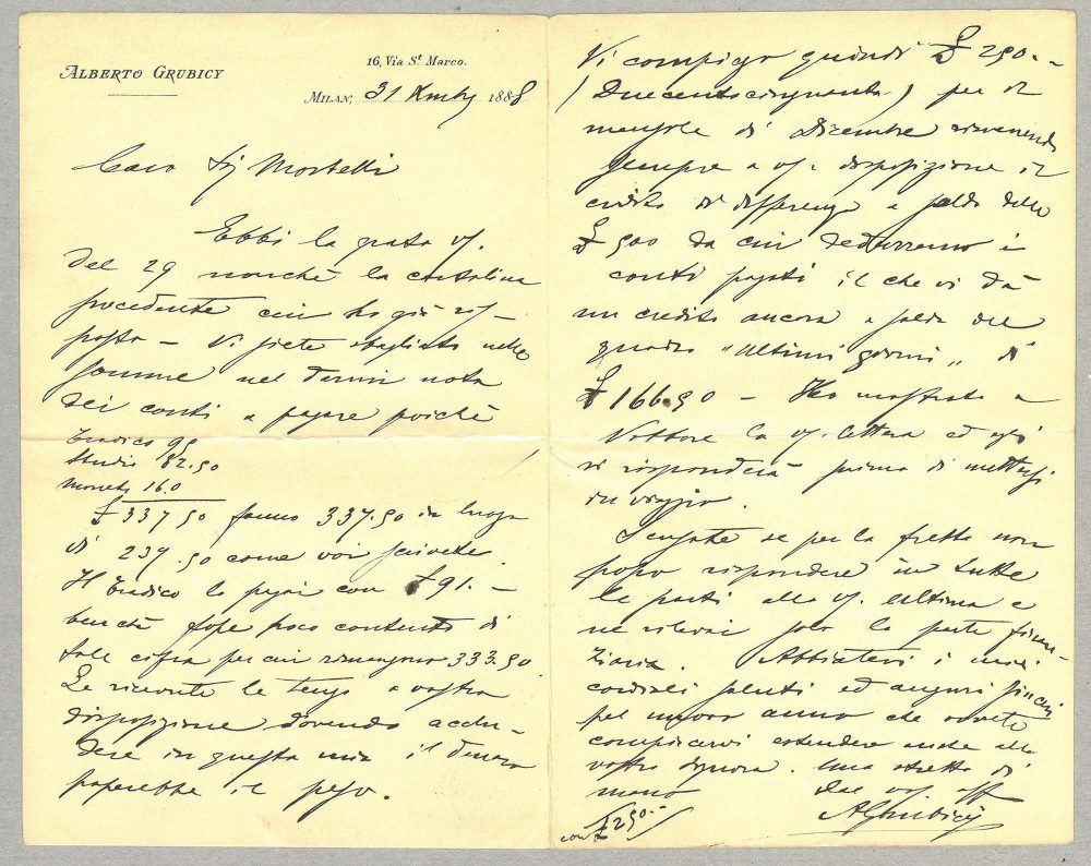Lettera di Alberto Grubicy ad Angelo Morbelli, 31 dicembre 1888, FAM 30.2, Inventario Fondo Angelo Morbelli