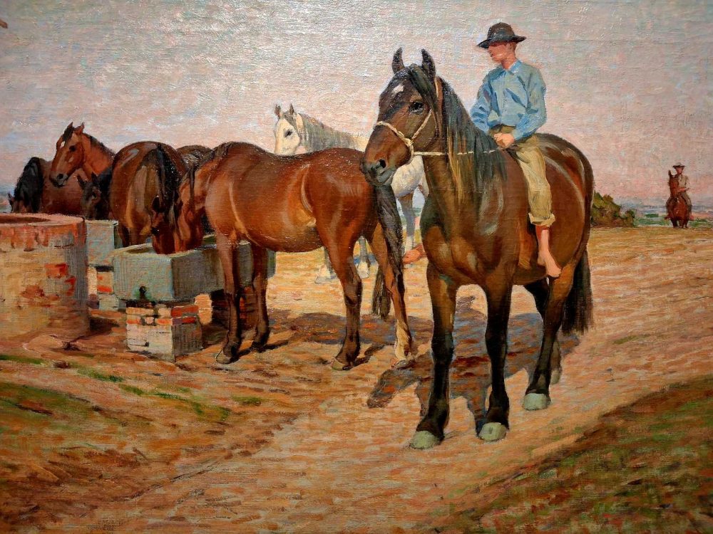 Cavalli all'abbeveratorio di Luigi Gioli, 1903 ca.