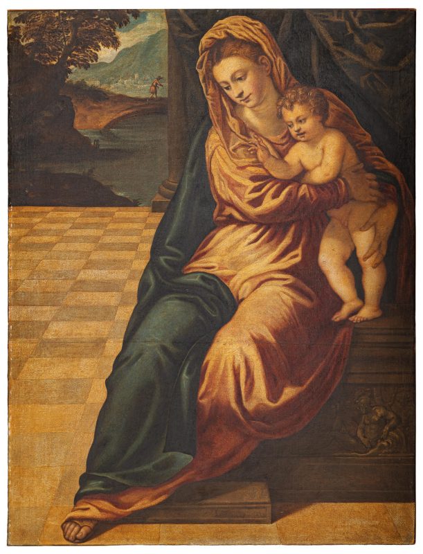 Lotto 41JACOPO ROBUSTI DETTO IL TINTORETTO (Venezia, 1518/1519 – 1594), Madonna con il Bambino (La Madonna Curtis), 1538 circa, olio su tela, cm 143X110. Stima 50.000 – 80.000 euro. Provenienza: Venezia, Collezione Curtis, Palazzo Barbaro sul Canal Grande (dalla fine del XIX Secolo). Wannenes Casa d'Aste