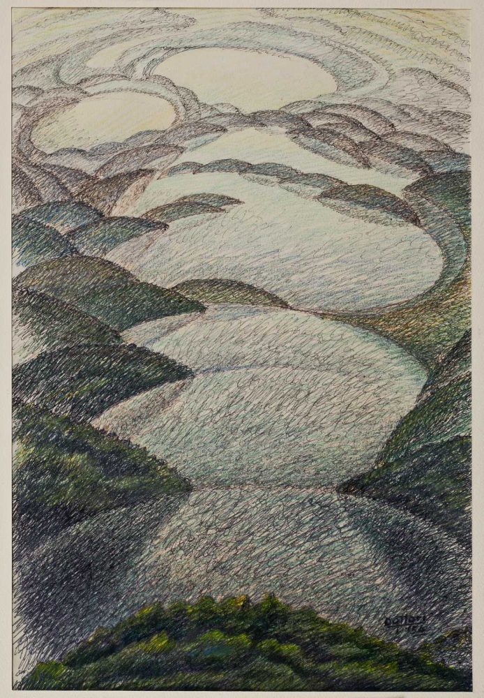 Gerardo Dottori, Canto dei laghi, pastello su cartone, cm 46 x 31 firmato e datato “Dottori ‘54”