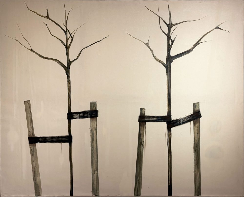 L’opera vincitrice del 53° Premio Suzzara, “X and Y (Tilia × europaea L.)”, 2024, olio su tela, 160 x 200 cm, di Kotryna Onaitytė