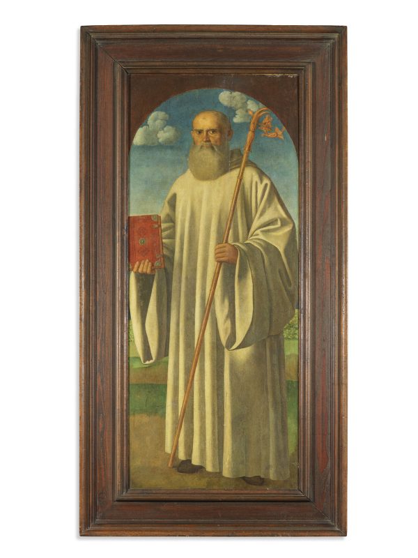 Lotto 164Ambito di Giovanni Bellini (1430–1516), San Romualdo, olio su tavola, 118,0 × 47,7 cm. Stima: € 20.000 – 40.000 Courtesy Capitolium Art